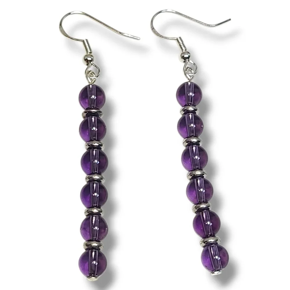 Sterling Silver 925 Purple‎ Bubble Bead Dangle Earrings 2.5